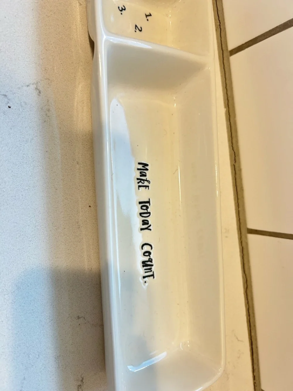 Rae Dunn White Ceramic Trinket Tray with 'Make Today Count'